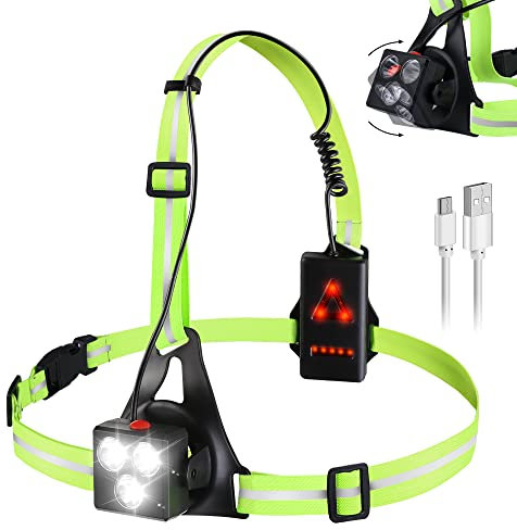 Vaileal Lauflicht mit Reflektoren - LED Lauflicht Joggen mit USB Wiederaufladbar, 500LM 3 Lichtmodi IPX6 Wasserdicht Lauflampe, 120° Verstellbarer Abstrahlwinkel Brustlampe für Joggen, Laufen, Campen