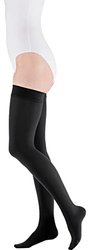medi mediven plus Kompressions Schenkelstrümpfe Unisex | Medizinische Kompressionsstrümpfe CCL2 für Damen und Herren | Schwarz | Größe IV | geschl. Spitze | normal | Noppen-Haftband