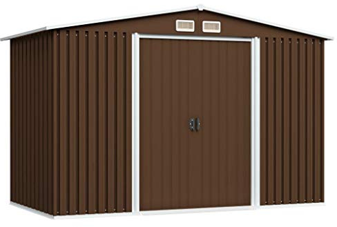 Gecheer Trädgårdsskjul i stål med skjutdörrar,Trädgårdsskjul för utomhus,Skjul Verktyg Trädgårdshus för verktyg Brun 257 x 205x178 cm stål