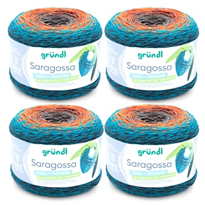 Gründl Wolle Saragossa (weiches Farbverlaufsgarn aus 50% Baumwolle und 50% Polyacryl, 250 g / 1000 m, Nadelstärke: 3 mm – 4 mm, 4 x 250 g), Sonnenuntergang Farbe