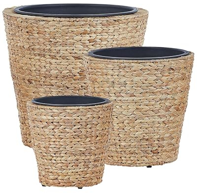 Beliani Lot de 3 Paniers à Fleurs en Fibres de Jacinthe d'eau Naturels Ronds Plaka