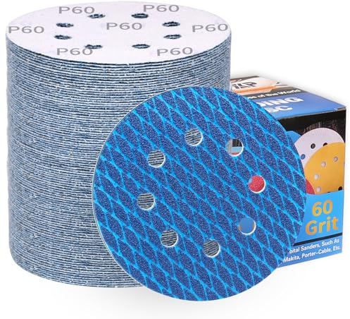 80 unidades de papel de lija de 125 mm, P60, grano redondo, 8 agujeros, lijadora excéntrica, diseño profesional antiobstrucción, para pared, madera, metal y superficie lacada. ALPXUXP