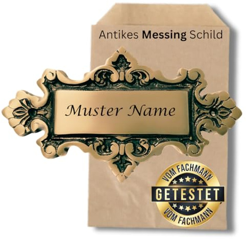 Premium Edel Design Antikes personalisiertes Haustür Schild aus Massiv Messing Türschild mit individueller Gravur Limited Edition - L: 17 cm, B: 9,5 cm, Ø: 0,7 cm