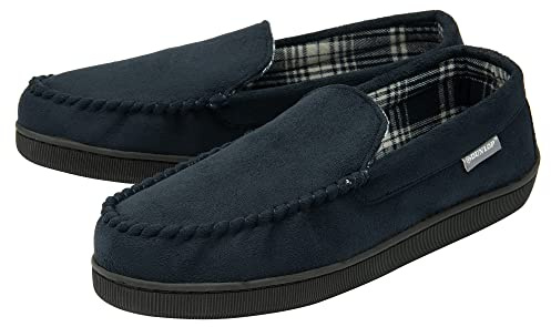 DUNLOP Mens Faux Suede Moccasin Slippers - Navy - UK 9