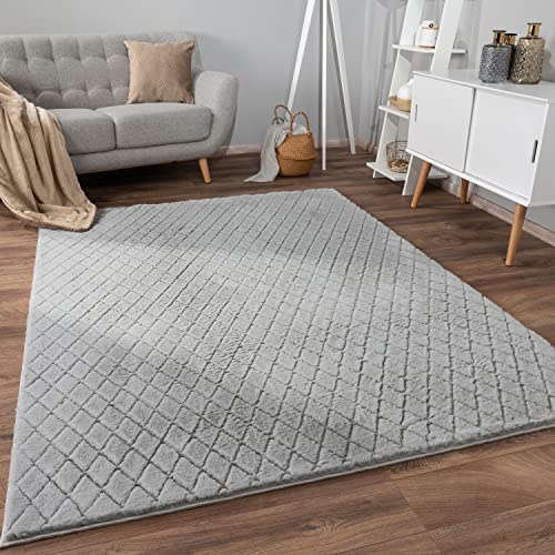 Paco Home Weicher Flauschiger moderner Bubble Wohnzimmer Teppich Hochflor Fell Geometrisches Design Hoch-Tief-Effekt, Grösse:160x220 cm, Farbe:Grau 2