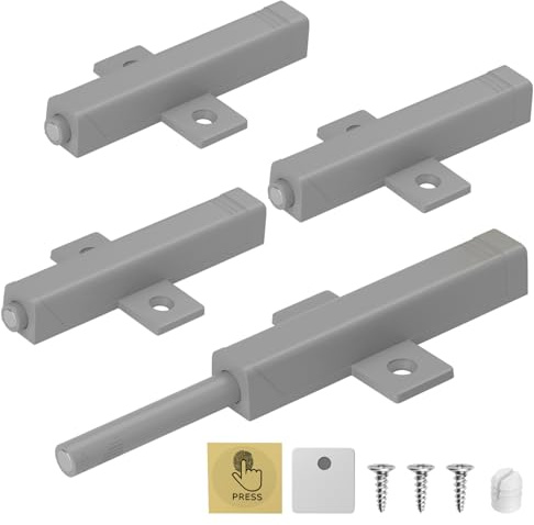 Jiayi Push Open Door Latch 4 Pack Heavy Duty Push Open Door Catch Powerful 48 N Spring Magnetic Release Open Catch for Large Wardrobe Closet Grey Door Damper Closure Magnet Press Open