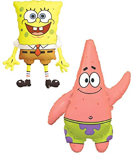 Toyland® Pack Of 2 - Spongebob Squarepants and Patrick Star Foil Balloons - 1 x 74cm (29) Spongebob & 1 x 91cm (36) Patrick Shaped Character Foil Balloons