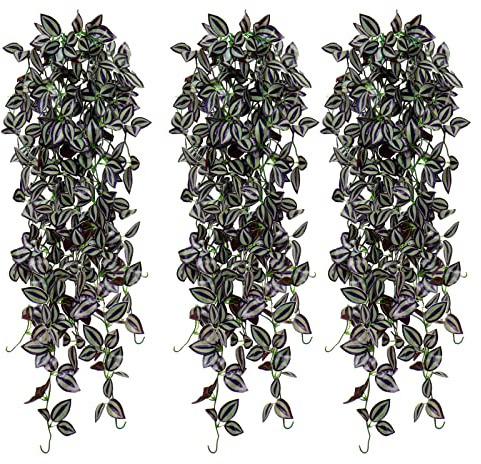 TOCHGREEN 3pcs Artificial Hanging Plants-3.6ft Fake Ivy Vine Purple Fake Ivy Leaves Faux Hanging Scindapsus Vine for Wall House Room Party Garden Indoor Outdoor Decoration