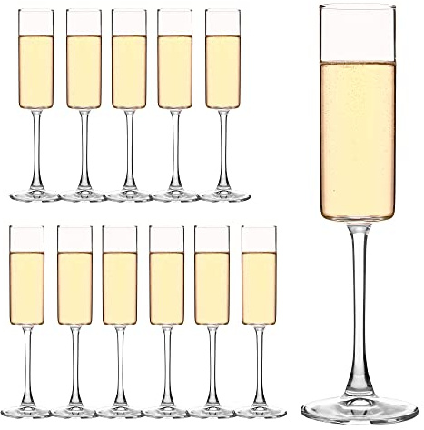 YARYOUNG Set of 12 Square Champagne Glasses, 6 oz Capacity, Premium Crystal Clear Glass