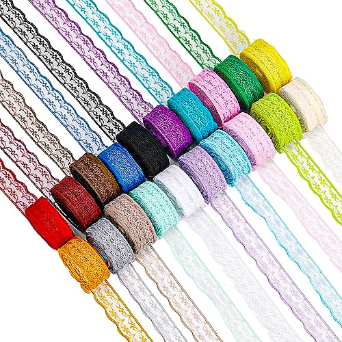 Sweet Lot de 20 rouleaux de dentelle bilatérale 2,2 cm avec ruban creux pour décoration de mariage, couture et fabrication de nœuds pour cheveux
