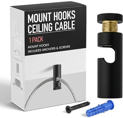 LEDSone Gancho negro de montaje de cable de techo para colgante y candelabro, gancho minimalista para techo y pared, ganchos de techo modernos para luces de swag cables eléctricos de fácil ajuste.