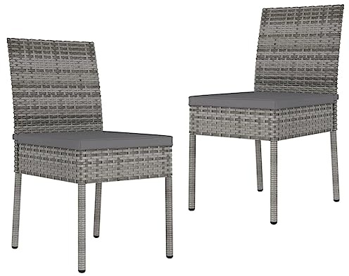 vidaXL Garten Essstuhl 2 STK., Esszimmerstuhl mit Stahlgestell, Gartenstuhl für Innen Außen, Outdoor Stuhl Terrassenstuhl, Poly Rattan Grau