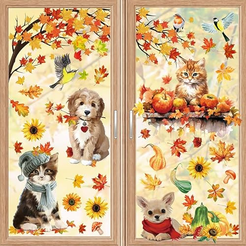 ZELAITE Thanksgiving Fenster Aufkleber Herbst Fenster Aufkleber, Thanksgiving Fensterdeko, Thanksgiving Fenster Dekorationen Statisch Doppelseitiger Druck Thanksgiving Deko (C)