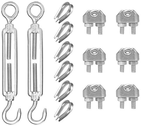 Tenditore Acciaio Inox, Tenditore Acciaio, Tenditore Acciaio Inox Morsetti per Cavi, Tenditore, 2 Pezzi M6 Ganci per Corde Tiranti in Acciaio con 6 Pezzi Fermacavo M3 e 6 Pezzi Anelli a Cuore