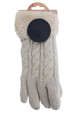 HomeRelax&Style Gefütterte Strickhandschuhe » Teddy Winterhandschuhe mit Strickmuster » Fingerhandschuhe Super Soft mit Strickoptik (Beige)