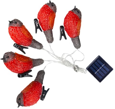 PRETYZOOM Solarbetriebene Led Lichterkette Robinenform Aus Robustem Kunststoff Festliche Vogel Lampenkette Für Garten Terrasse Mit Warmweißem Licht Und Clips