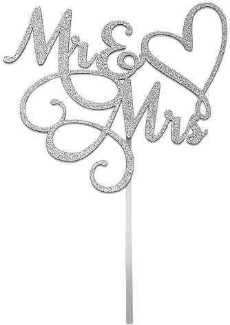 Mr & Mrs Cake Topper, 6Inch Wedding Engagement Cake Picks Bridal Shower Anniversary Theme Birthday Congratulations Party Glitter Cake Decorations Supplies,Silver