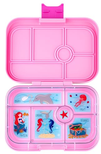 yumbox Original Leakproof Kids Bento Lunch Box, 5 Compartments + Dip Well, Easy-Open Latch, Portion Control, Removable Illustrated Tray, Ages 3-7 (Power Pink (Mermaid Tray))