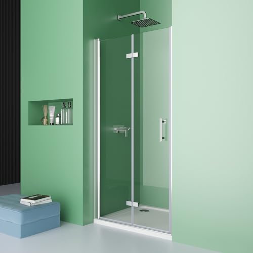 DOOLEEWEE Falttür Duschtür 80x195 cm Falttür Nischendrehtür 180° Duschwand 6mmESG NanoBeschichtung Sicherheitsglas Duschkabine