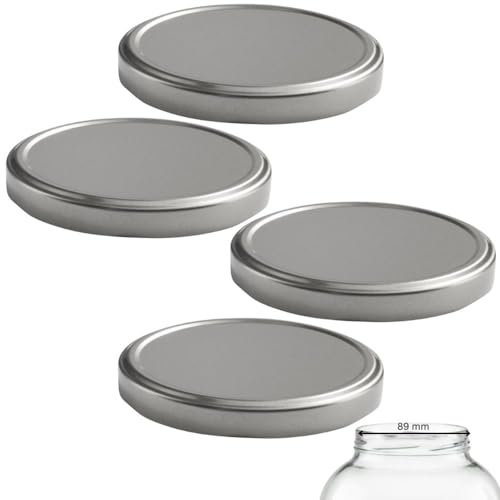 mikken 4 Deckel TO 100/10,3 cm für grosse Einmachgläser Twist-Off Ersatzdeckel Schraubdeckel für Gläser Farbe Silber