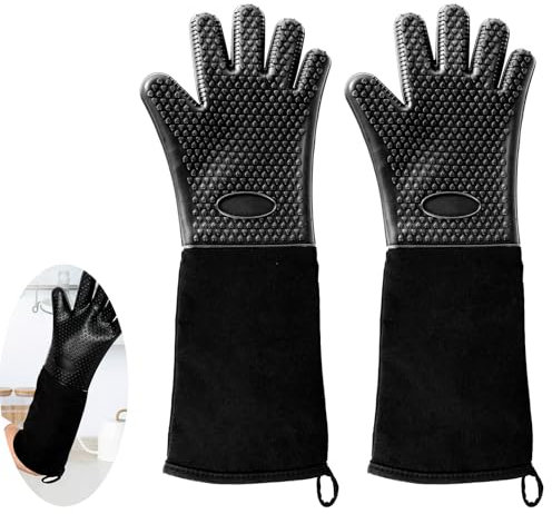 1 Pair 19.7 Inch Extra Long Silicone Oven Mitts, Heat Resistant Oven Gloves with Quilted Liner Non-Slip Textured Grip Perfect for BBQ, Baking, Cooking and Grilling (Black)