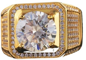 WAHZAUS Moissanit-Ring für Herren, 5 Karat, Solitär-Gold, Diamant, Ehering, Band 925er Sterlingsilber mit 18 Karat Weißgold, Farbe D, Reinheit VVS1, Rundschliff, Moissanit-Verlobungsringe für Herren