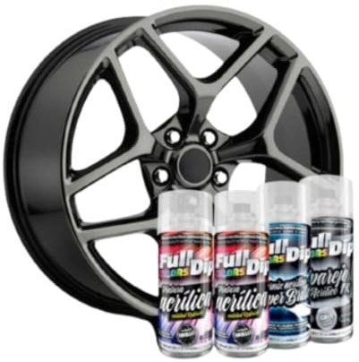 AutoFullCar Felgen-Pack - Full Colors by Full Dip - Permanente Acrylfarbe - Sprühformat 400 ml/u. - Enthält Lackspray, Farbe und Lack, glänzend oder matt (schwarz metallic)