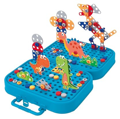 Eddy Toys Konstruktion Spielzeug Design & Drill mit Bohrmaschine Kinder – Steckspiel ab 3 Jahre - Steckspiel mit Bohrmaschine 289 Teilen - Mosaik Puzzle Kinder – Steckmosaik Montessori Spielzeugkiste