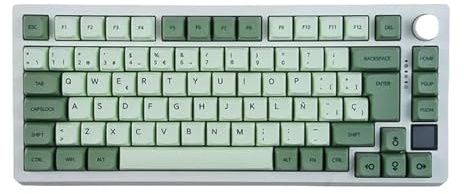 CAPKEY Studio ® - Teclado Mecánico ISO Español 75%, Bluetooth con batería, Hot Swap, con ñ, Layout español, iluminación RGB, Lineal, XDA Profile. (Matcha, Pink switches - Linear)