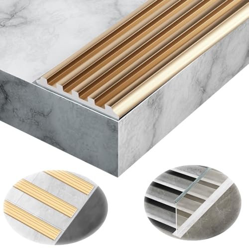 IMUNKT Aluminium Treppenkantenprofil, 90cm Stufenkanten AntiRutsch Streifen, Treppenstufen Matten rutschfeste, Stufenmatten, Treppenkantenschutz Für Fliesen/Holzstufen, Boden(Bronze,W4cm-1 3/5)