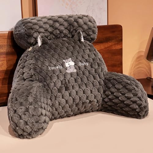 Lesekissen, großes Rückenkissen zum Aufsitzen im Bett, große Keilrückenlehne für Erwachsene und Kinder mit Armlehnen, Rückenstütze für Couch und Bettruhe, Rückenstützkissen(Size:75×50CM,Color:Schwarz)