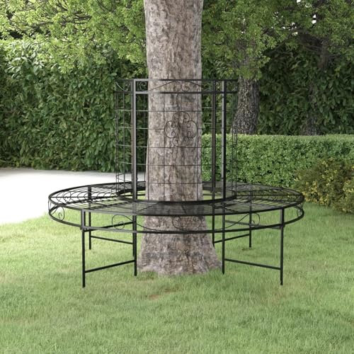 ShGaxin Baumbank Rund Ø137 cm Schwarz Stahl, Gartenbänke, Sitzbank Outdoor, Parkbank, Garten Bank Für Draussen, Outdoor Deko Wetterfest 318822