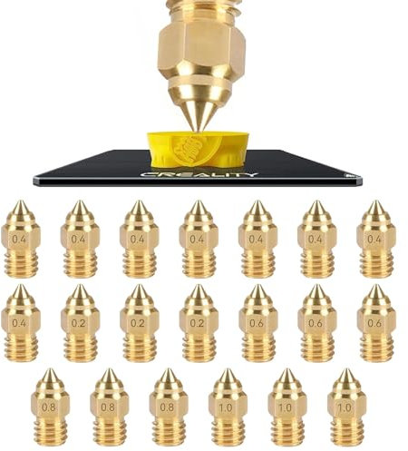 20 Stück Messing Düsen Set für Ender 3 S1, 3D Drucker, 8 Stück 0,4 mm und 3 Stück 0,2 mm, 0,6 mm, 0,8 mm, 1,0 mm Nozzle Kit für Ender 3/Pro/V2/Max/Neo, Ender5/Pro/Plus, Ender 6