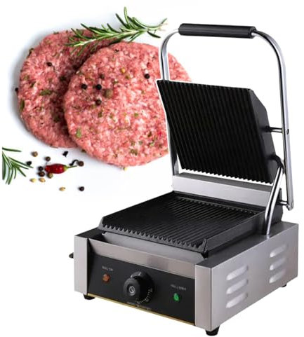Electric Contact Grill, 1800W Stainless Steel Steak Maker, Commercial Panini Press, 50°C~300°C Adjustable Temperature, Even Heating, Fast Heating,110V