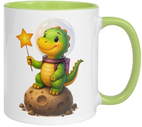 Dinosaurier Tasse | Astronaut Dinosaurier mit Stern Motiv | Lustige Weltraum Tasse mit Dino | Witziger Geschenk Becher mit Dino und Stern | Astrologie