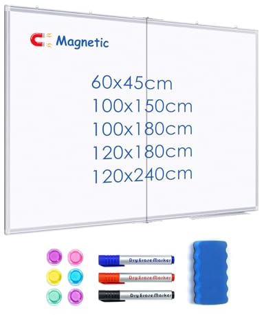 maxtek Whiteboard Magnetisch, 150 X100 cm Magnettafel Groß White Board Magnetwand mit 3 Whiteboard Stifte, 6 Magnete and 1 White Board Radiergummi, für Schule, Haus und Büro