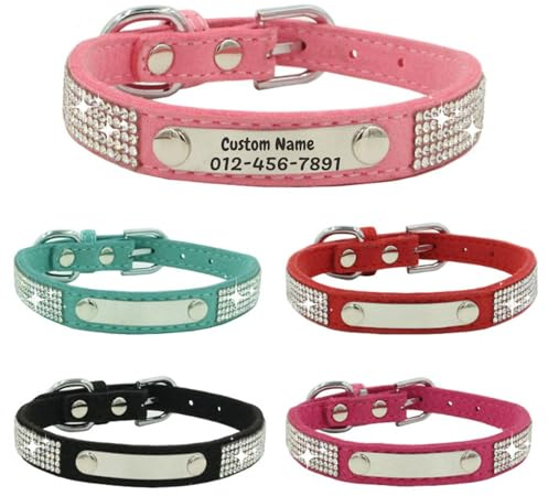 Personalisierbares Hundehalsband, personalisierbar mit Haustiername und Telefonnummer, personalisierbar, glitzernde Strasssteine, verstellbare Größen, für kleine, mittelgroße und große Hunde