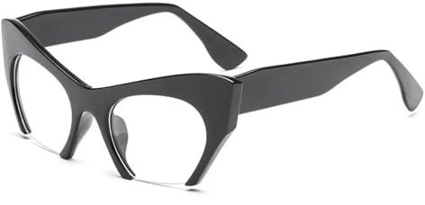 WFFZTZW Retro-Brillengestell für Damen im Halbrahmen-Design, Katzenaugen-Brillengestell, modisches Gestell (glänzend schwarz)
