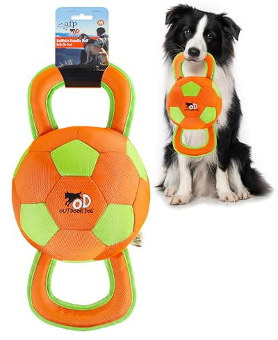 ALL FOR PAWS Hundeball mit Griffen, Hundespielzeug mit Quietscher, Interaktives Tauziehball-Spielzeug für mittlere und große Hunde, Outdoor-Ballspielzeug für Apportier- und Tauzspiele, 40 x 20 x 20 cm