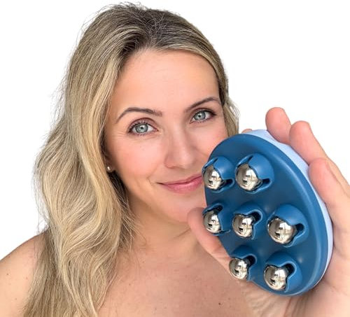 DREHKO Masajeador Anticelulítico Manual con 7 Rodillos de Acero Inoxidable 360° | Piernas, Muslos, Glúteos, Abdomen y Brazos | Ideal para Aplicar Cremas Reafirmantes y Anticelulíticas (AZUL) (Azul)