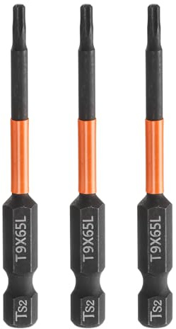 QUARKZMAN 3 Stück T9 Torx Bit Schraubendreher Bit Set 65mm lang 1/4 Magnetisch Sechskantschaft Ohne Loch Hex Sechskant Phosphatbeschichtetes S2 Stahl Bitsatz für Akkuschrauber Werkzeug