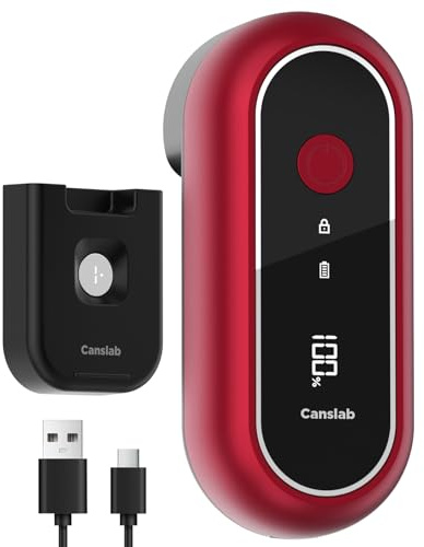 Canslab Turbo Rechargeable Electric Can Opener, LED Battery Life Display | Smart Auto Stop Can Opener for Seniors, Safe Touchable Smooth Edge, One Touch Hands-free Operation, Wall-mountable, Red