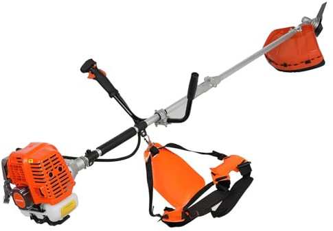 52cc Gas Weed Eater & Brush Cutter 2-in-1, Heavy-Duty Weed Wacker Gas with Blade, Trimmer/Edger, Hedge Trimmer, Gas Lawn Mower for Thick Brush, Brambles, Overgrowth Orange