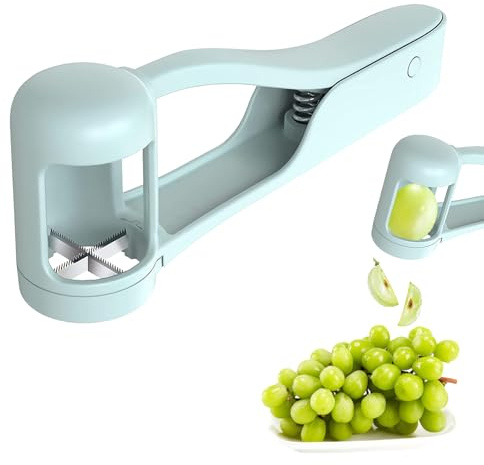 Cortador de uvas para niños pequeños, cortador de frutas, cereza de tomate, fresa, herramientas para ensalada de verduras, cortador de cuartos (verde claro)
