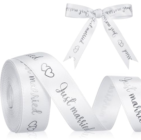 Xinnun Hochzeit Schleifenband 4,5 m x 15 mm Just Married Dekoband Hochzeit Geschenkband Hochzeitsband für Hochzeitsdekoration Hochzeitseinladungen Brautsträuße Geschenk Verpackungen DIY(Silber)