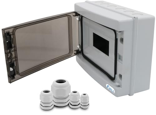 ARLI Sicherungskasten IP65 Aufputz 12 Module mit 40x Kabelverschraubung M12 M16 M20 M25 Grau Feuchtraumverteiler Set Kunststoff mit transparenter Tür inkl. Hutschiene & Gegenmuttern