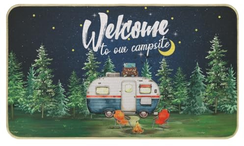 comfoyar Felpudo para Caravana Casa, Welcome to Our Campsite Alfombrilla Antideslizante Absorbente, Felpudo Lavable de Entrada, Alfombras para Puerta de Interior y Exterior, Pasillo, Jardín, 43X75 cm