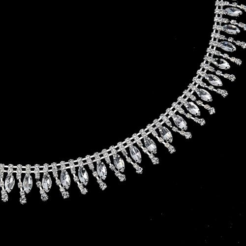 letsinstyle 1 Yard Strass Fransenborte Silbernes Glitzer Diamant Fransenquastenband Perlen Kristallfransen Für DIY Schmuck Armbänder Für Hochzeitsfeiern Brautsträuße