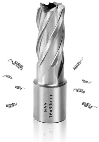 ITSOGOO Ø 16 mm HSS Kernbohrer mit 19 mm Weldonschaft,30 mm Schnitttiefe Kobalthaltiger Schnellarbeitsstahl Kernbohrer für Magnetbohrmaschinen,Fräsmaschine