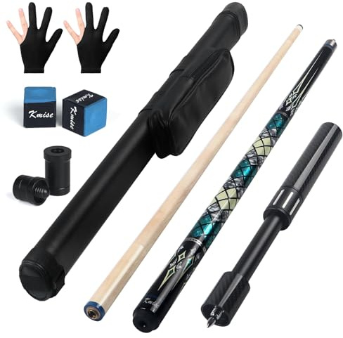 Kmise Professioneller Pool-Queue-Stick – 19 20 21 oz Queue-Sticks aus kanadischem Ahorn, Schaft mit geringer Durchbiegung und teleskopischer Verlängerung aus Kohlefaser (Grün, 21 Unzen (595g))